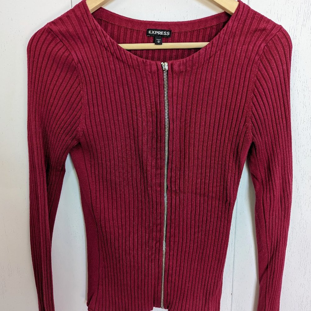 EXPRESS- Size M Wine Front Zip Sweater